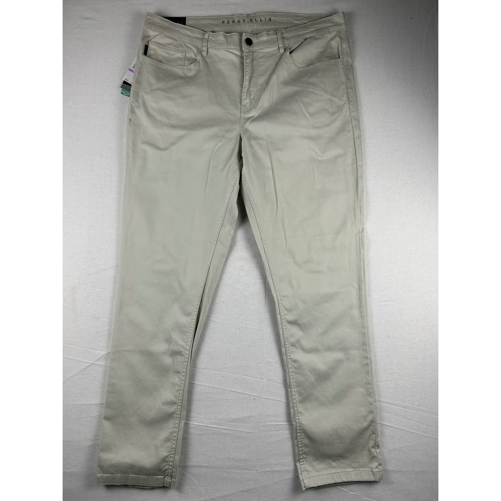 Perry Ellis Mens Slim Fit Stretch Pants Moonstruck Beige 38x32 PDBSF035PX